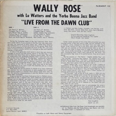 Wally Rose with Lu Waters and the Yerba Buena Jazz Band "Live From The Dawn Club" (Vinyl, LP)