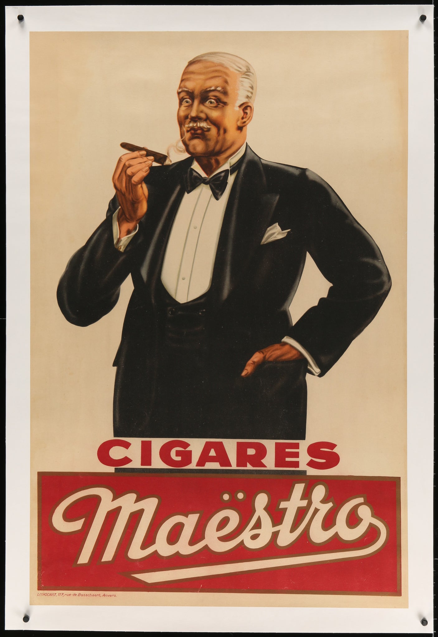 Cigares Maëstro (Belgian) Linen Backed c. 1920